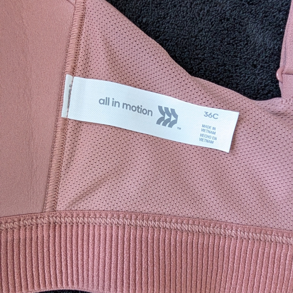 NWT Zip Front High Impact Sports Bra 36C Rosy Dusty Pink Neutral Athleisure - Picture 8 of 10